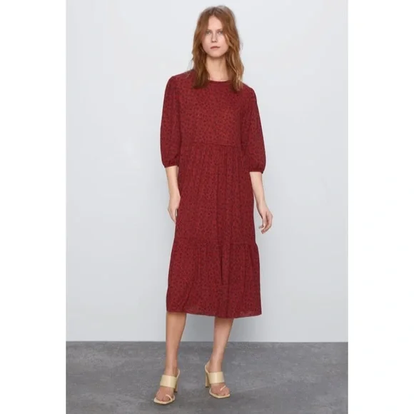 knee length dresses for ladies Zara Red Floral Dress main image 0